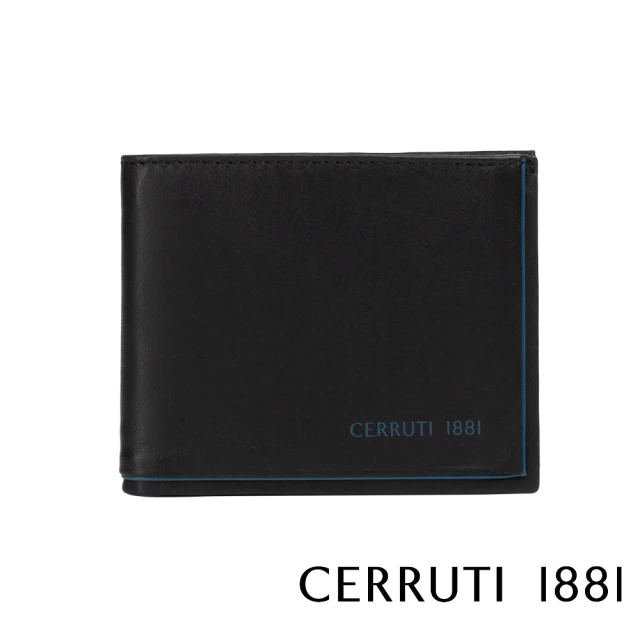 Cerruti 1881 義大利百年精品 頂級義大利小牛皮6卡式附鈔票夾短夾皮夾 CEPU05419M(黑色 贈原廠送禮提袋)