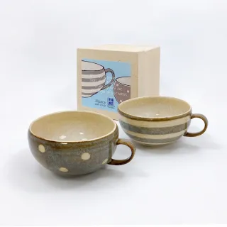 【有種創意食器】日本美濃燒 - 點線紋湯碗 - 禮盒組(2件式 - 400 ml)