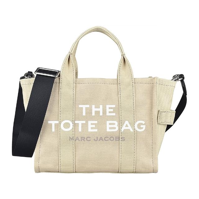 【MARC JACOBS】MARC JACOBS  The Mini Tote印字LOGO帆布拉鍊手提斜背托特包(迷你/米)
