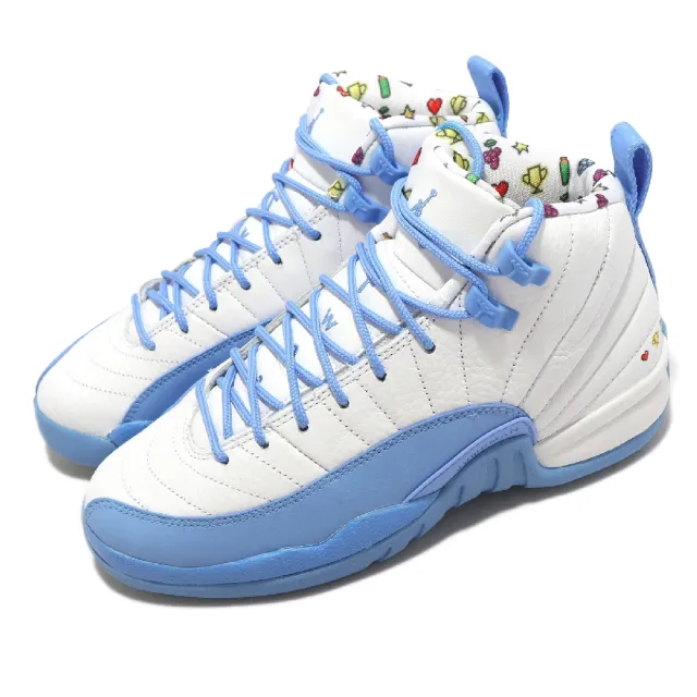 NIKE 耐吉】休閒鞋Air Jordan 12 Retro GS 大童女鞋白藍Emoji 喬丹12代 