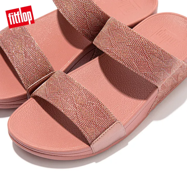 【FitFlop】LULU GLITZ SLIDES金屬亮粉造型雙帶涼鞋-女(玫瑰色)