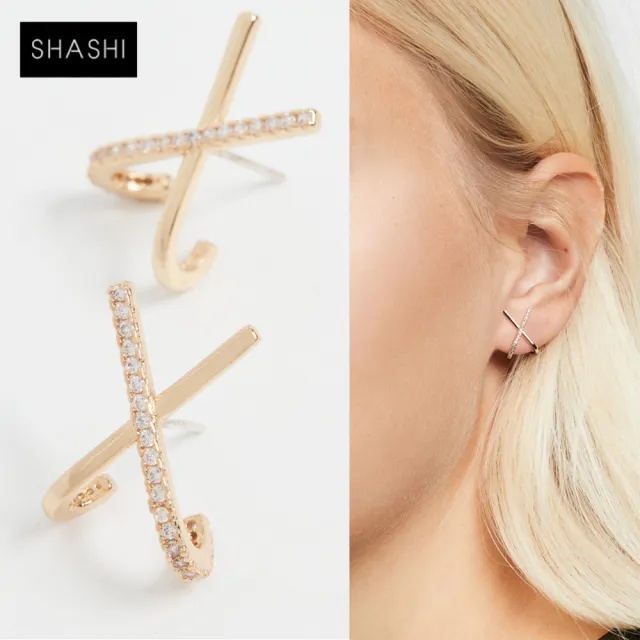 【SHASHI】紐約品牌 Kriss Kross 金色十字架耳環 鑲鑽十字架耳環(十字架)