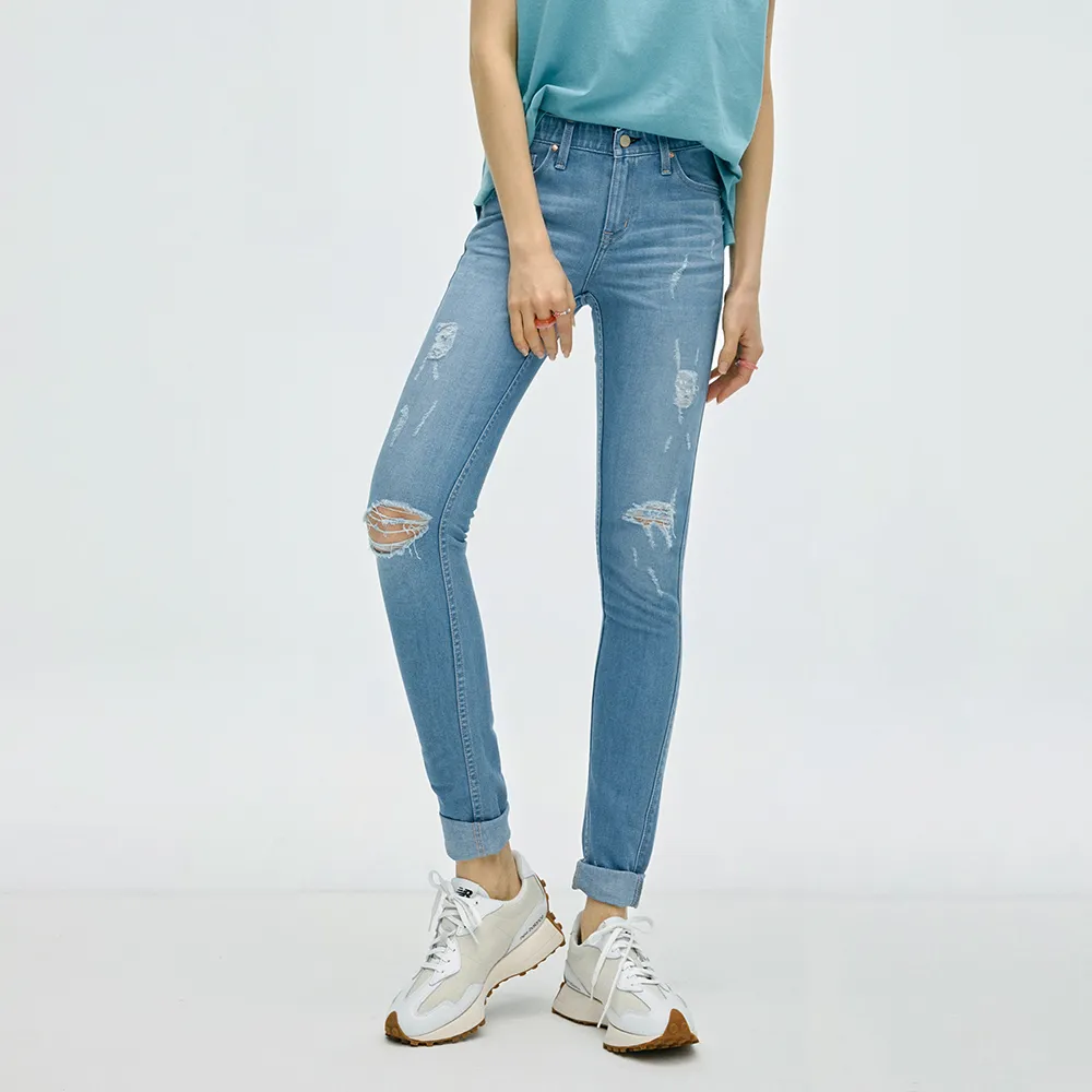 【BRAPPERS】女款 冰膚美丹寧系列-冰膚美中腰窄管褲(淺藍)