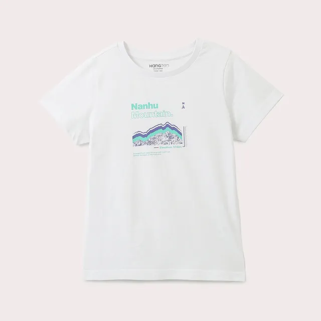 【Hang Ten】女裝-純棉台灣山岳印花短袖T恤(白)