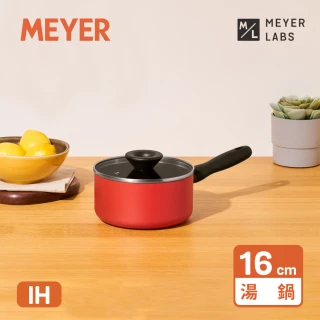 【MEYER 美亞】革新紅系列陶瓷不沾鍋單柄湯鍋16CM/1.4L含蓋(IH/電磁爐適用)