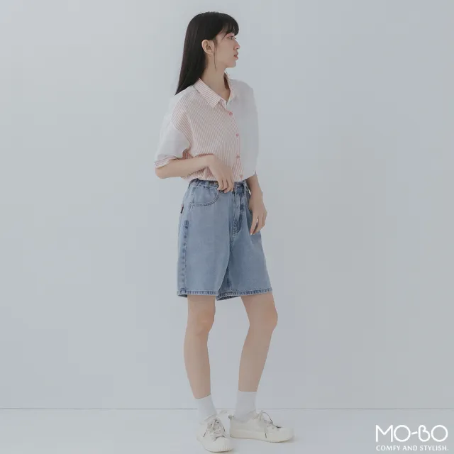 【MO-BO】幸福的小日子條紋拼接襯衫(上衣)