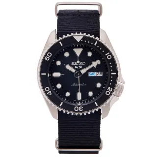 【SEIKO 精工】5號機械sport系列帆布錶帶款手錶黑面X黑框/42mm(SRPD55K3)