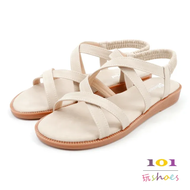 【101 玩Shoes】mit. 大尺碼個性線條後鬆緊平底涼鞋(棕色/粉色/米色.41-44碼)
