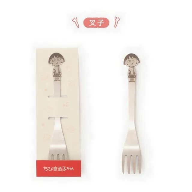 【櫻桃小丸子】不鏽鋼叉匙(304不銹鋼湯匙叉子 立體造型環保餐具)