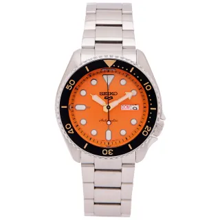 【SEIKO 精工】5號機械sport系列不鏽鋼錶帶款手錶-橘面X黑框/42mm(SRPD59K1)