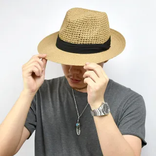 【men life】藤編帽 黑緞帶防曬海邊草帽(紳士帽)