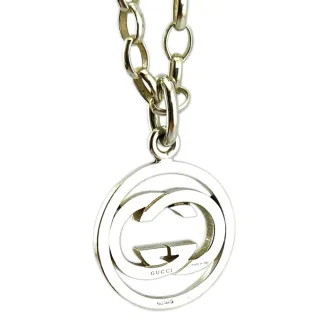 【GUCCI 古馳】台灣現貨-925純銀-Interlocking 雙G圈型墜飾男用項鍊(展示品)