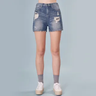 【5th STREET】女高腰A字短褲-石洗綠