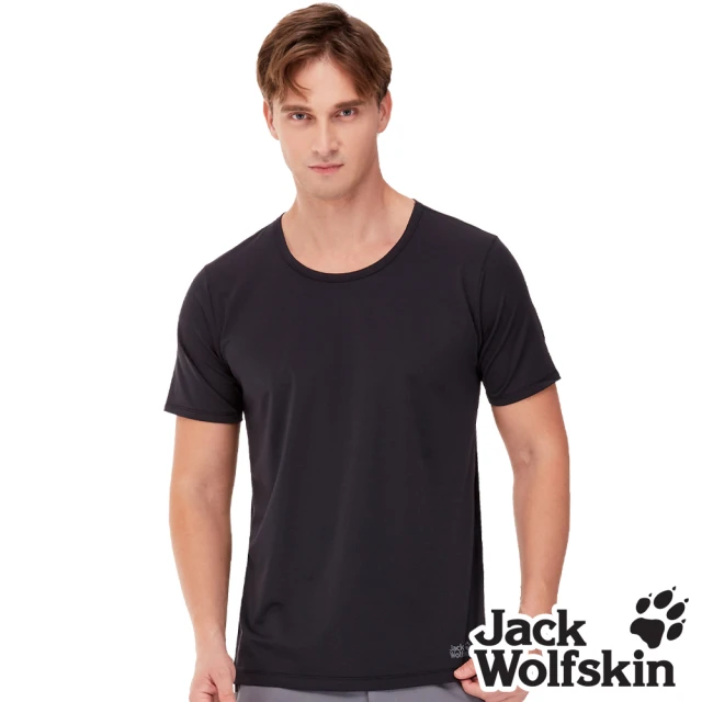 【Jack wolfskin 飛狼】男 抗菌銅纖維 圓領短袖排汗衣 T恤(黑色)