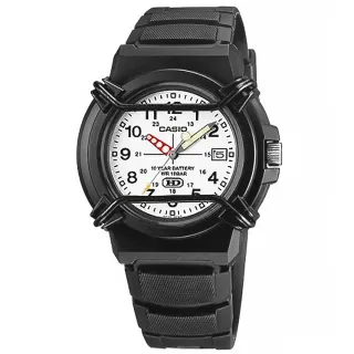 【CASIO 卡西歐】十年電力 軍旅指針錶 日期顯示 防水100米 橡膠手錶 白x黑 40mm(HDA-600B-7B)