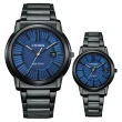 【CITIZEN 星辰】光動能情侶手錶 對錶-海軍藍 送行動電源 畢業禮物(AW1217-83L+FE6017-85L)