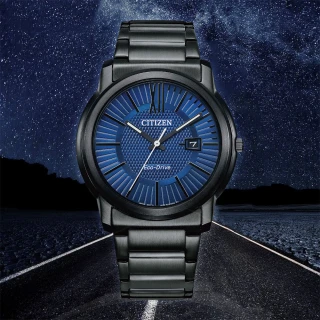 【CITIZEN 星辰】光動能簡約大三針手錶-海軍藍/42mm 送行動電源(AW1217-83L)