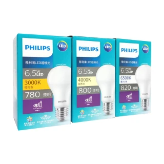 【Philips 飛利浦】6入 真彩版 LED 6.5W E27 6500K 全電壓 白光 超極光 球泡燈_PH520573