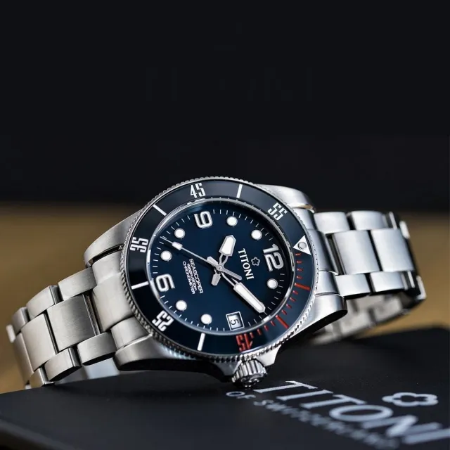 【TITONI 梅花錶】海洋探索 SEASCOPER 600 陶瓷錶圈 COSC認證 潛水機械腕錶 母親節 禮物(83600S-BE-255)