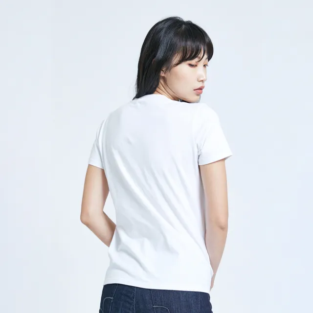 【EDWIN】女裝 人氣復刻款 花紗植絨LOGO短袖T恤(白色)