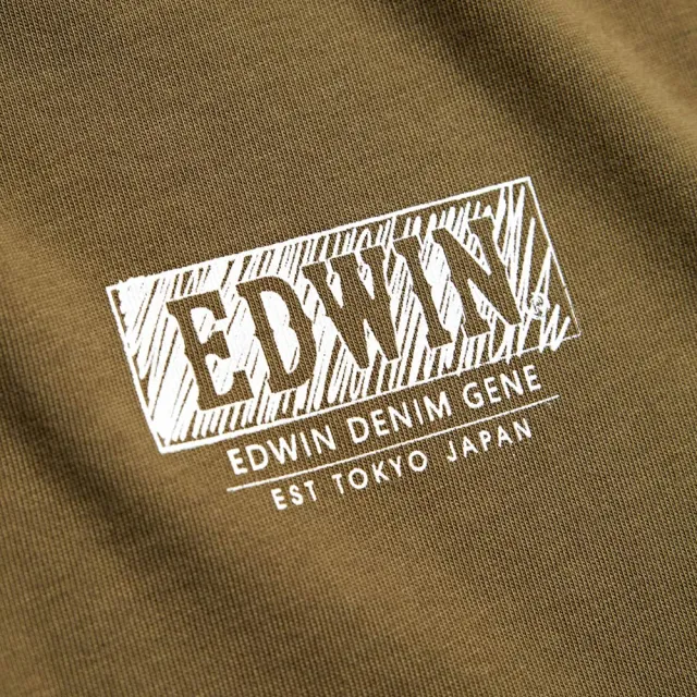 【EDWIN】男裝 人氣復刻款 橘標 職人手繪LOGO短袖T恤(橄欖綠)