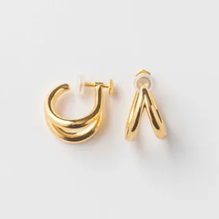 【ete】雙環圈造型夾式耳環(金色)