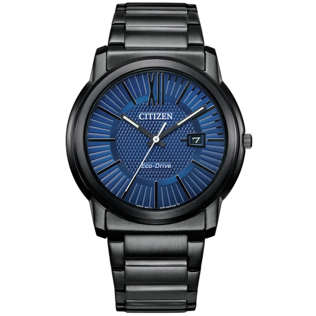 CITIZEN 星辰 PAIR光動能不鏽鋼日期顯示對錶 男款 -極夜藍42m(AW1217-83L 情侶對錶)