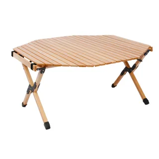 【山之客】八角款 天然櫸木蛋捲桌 84x44x45cm(摺疊收納桌 露營桌 野餐桌)