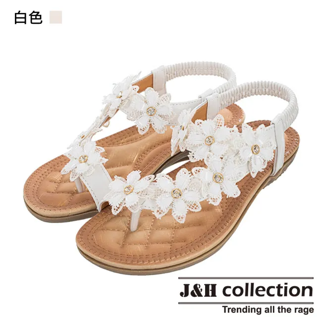 【J&H collection】新款少女風花朵配飾沙灘圓頭涼鞋(現+預 黃色/白色/粉色)