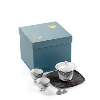 【古緣居】整套陶瓷功夫茶具公道杯中式蓋碗輕奢禮盒套組(瑞荷)