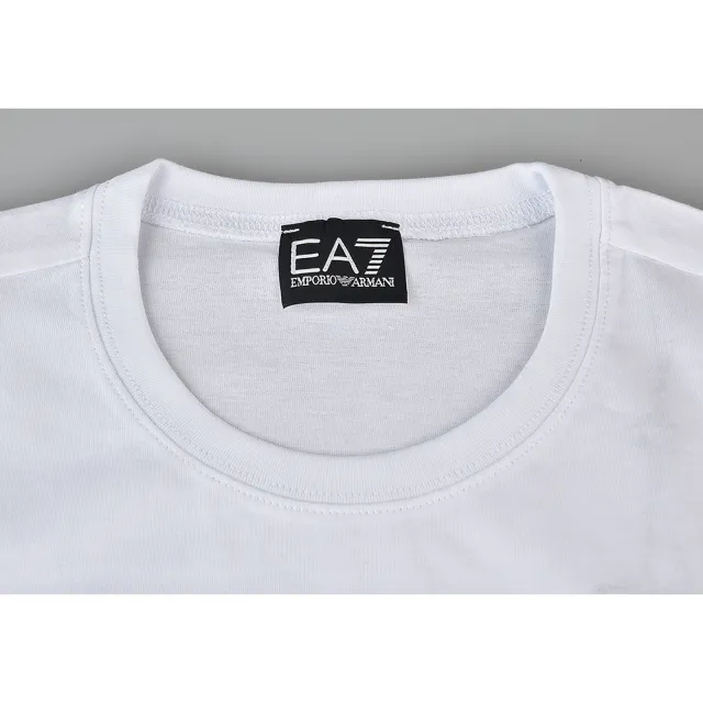 【EMPORIO ARMANI】EMPORIO ARMANI印花藍字母OGO純棉短袖T恤(男款/白)
