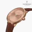 【Nordgreen 官方直營】Philosopher 哲學家 玫瑰金系列 復古棕指針真皮錶帶手錶 36mm