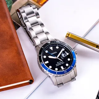 【FOSSIL】公司貨 FB-01 撞色型男時尚不鏽鋼水鬼錶/銀x黑面 男錶(FS5671)