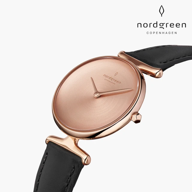 【Nordgreen 官方直營】Unika 獨特 玫瑰金系列 極夜黑真 指針皮錶帶手錶 32mm