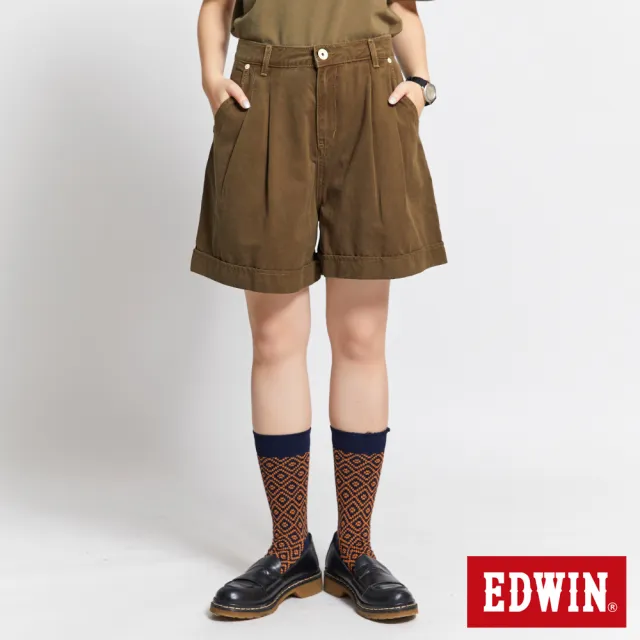 【EDWIN】女裝 打折寬短褲(綠色)