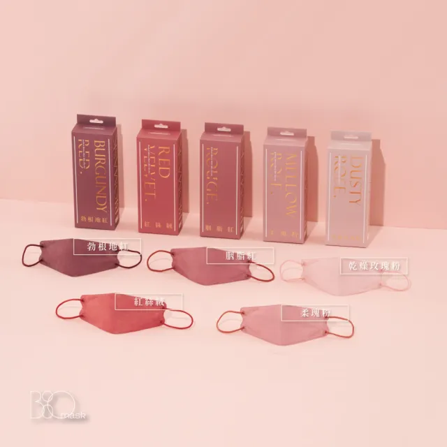 【BioMask杏康安】四層成人醫用口罩- 莫蘭迪系列-胭脂紅-10入/盒(醫療級、韓版立體、台灣製造)