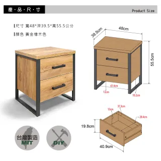 【特力屋】歐登雙抽床頭櫃 黃金橡木色