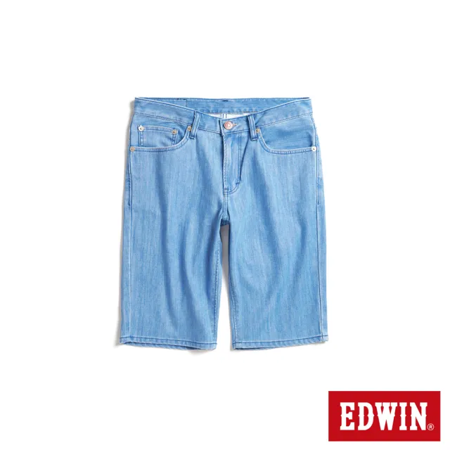 【EDWIN】男裝 EDGE 對稱袋花短褲(石洗藍)
