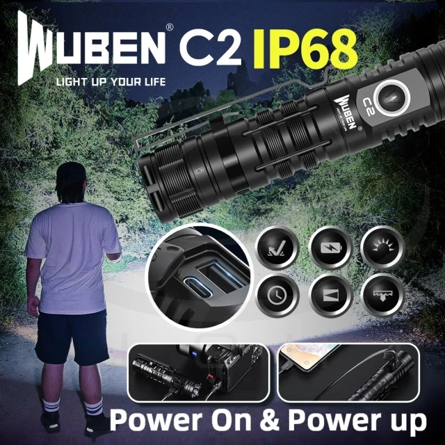 【WUBEN】錸特光電 C2 高亮 2000流明 358米射程(強光LED 戰術手電筒 爆閃 防水  USB-C充電)