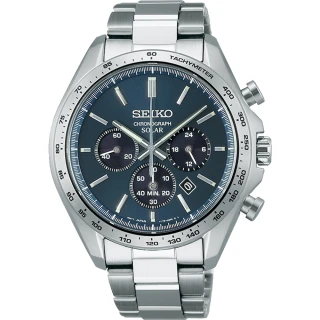 【SEIKO 精工】太陽能簡約時尚三眼計時腕錶42MM(SBPY163J藍色/V175-0FA0B)