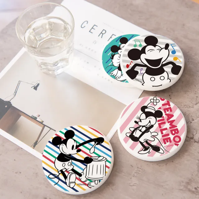 【SONA森那家居】Disney 迪士尼2019方形櫻花系列珪藻土杯墊2入組(10x10x0.9 米奇米妮/維尼/快乾吸水)