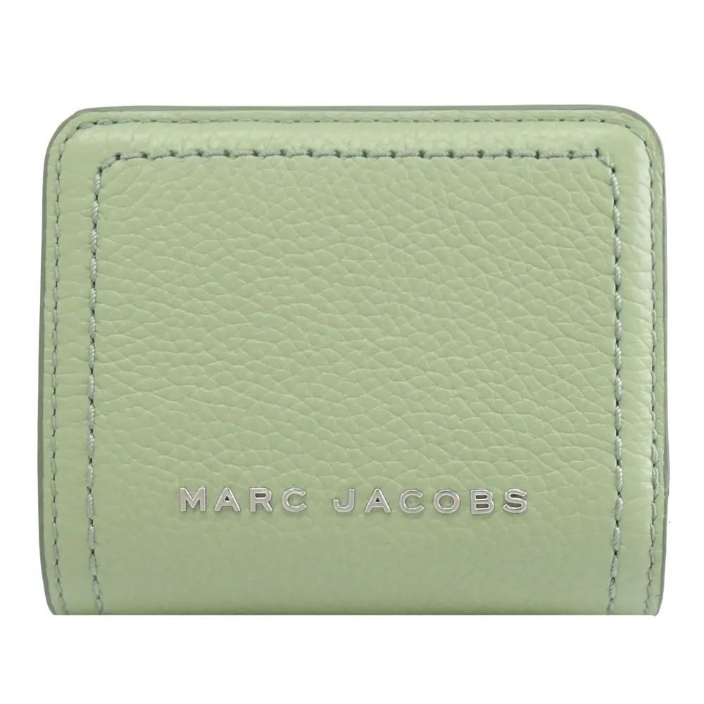 【MARC JACOBS 馬克賈伯】簡約金屬浮雕LOGO雙面扣式拉鍊零錢短夾(薄荷綠)