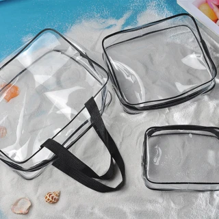 【Dagebeno荷生活】旅行透明洗漱包三件套 防水沙灘包游泳化妝包收納袋 大中小號(2組)