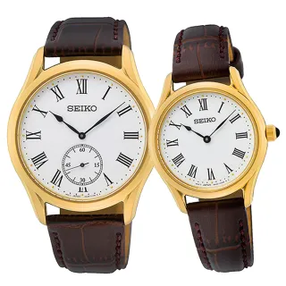 【SEIKO 精工】CS系列 羅馬數字時尚對錶-39+29mm/金 情人節 禮物(6G28-01A0G/4N30-00K0G)