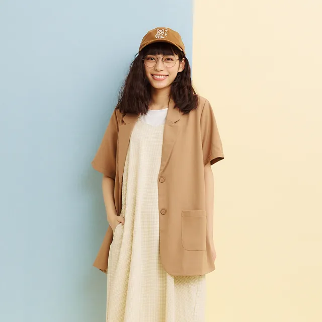 【Dailo】休閒短袖西裝-女短袖外套 西裝 綠 杏 駝(三色/魅力商品/版型適中)
