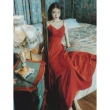 【Blue Velvet】法式復古珍珠鍊帶細肩帶大裙擺連身長洋裝(紅)