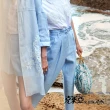 【KERAIA 克萊亞】淺藍初夏薄感麻料打摺長褲