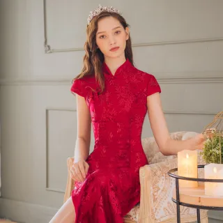 【OMUSES】刺繡訂製款紅色旗袍長禮服7-46478(S-3L)