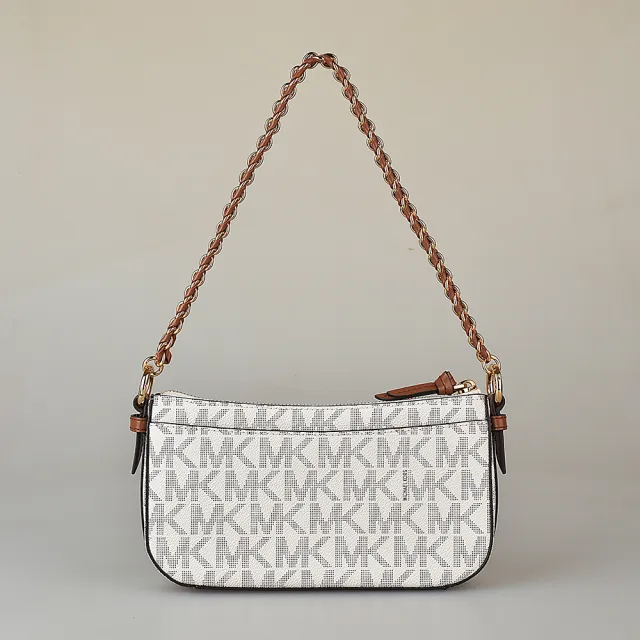 【Michael Kors】MK MICHAEL KORS JET SET金字LOGO拼色PVC滾邊牛皮4合1斜背子母包(香草白x橡子棕x柑橘)