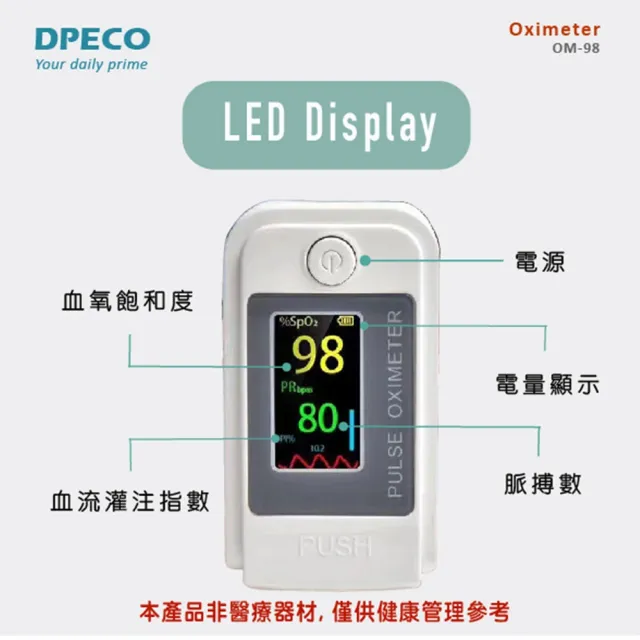【DPECO】指夾式脈搏血氧機2入組(運動家用血氧偵測儀 血氧機OM-98)